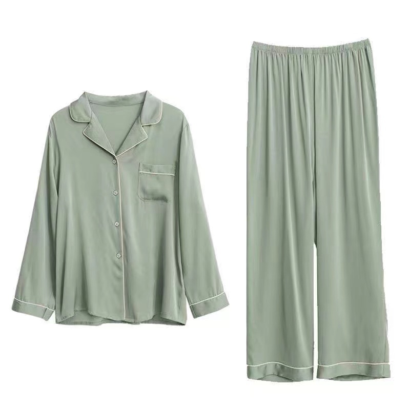 Нов дизајн Елегантни женски пижами од 100 свила црница Зелена боја