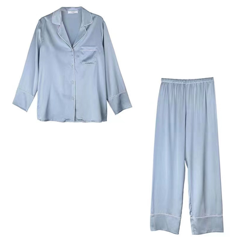 Zīda pidžamas pidžamas izmērs brīvi garām piedurknēm garām biksēm Silk Nightwear pidžamu komplekti