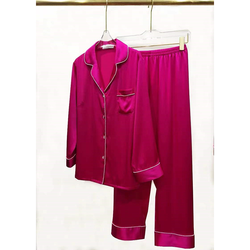 Augstas kvalitātes produkts 100 zīda ērts luksusa zīda garo pidžamu komplekts sarkanā krāsā