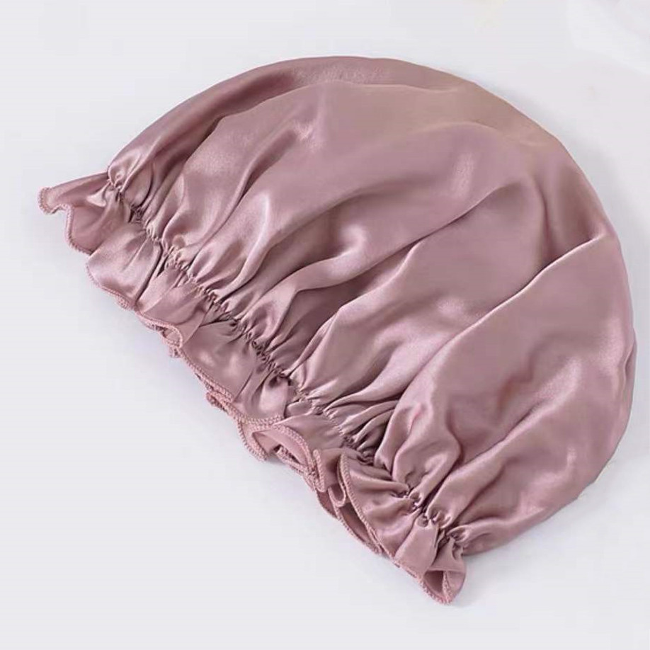 غطاء شعر حريري بطبقة مزدوجة بسعر الجملة من المصنع، غطاء شعر مخصص للنوم باللون الوردي