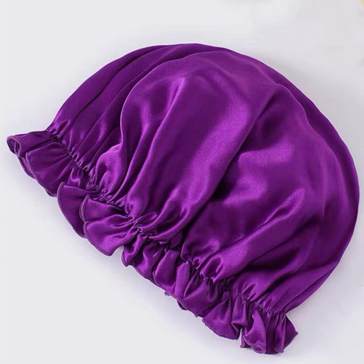 غطاء شعر حريري بطبقة مزدوجة بسعر الجملة من المصنع، غطاء شعر مخصص للنوم باللون الأرجواني