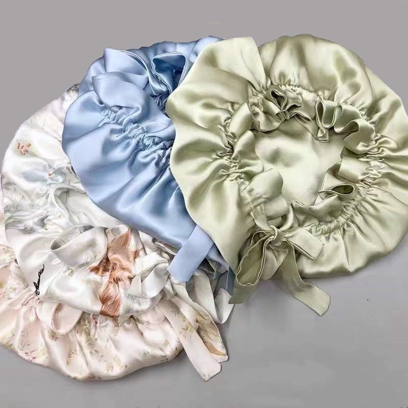 wholesale custom logo double layer silk designer night cap bonnet custom color