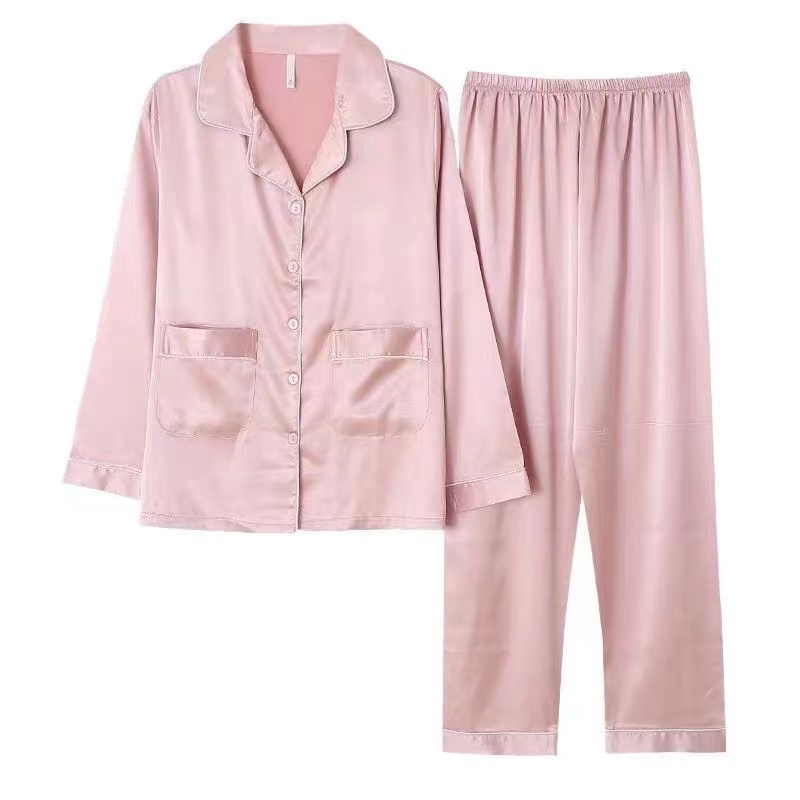 borong MOQ kecil Amazon jualan panas set 2 keping baju tidur wanita satin berwarna poliester pakaian tidur warna merah jambu