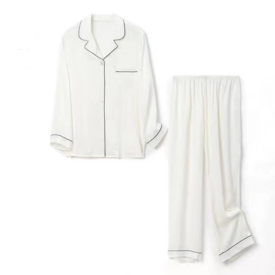 borong kecil MOQ Amazon jualan panas 2 keping set pakaian tidur wanita satin berwarna poliester pakaian tidur warna putih
