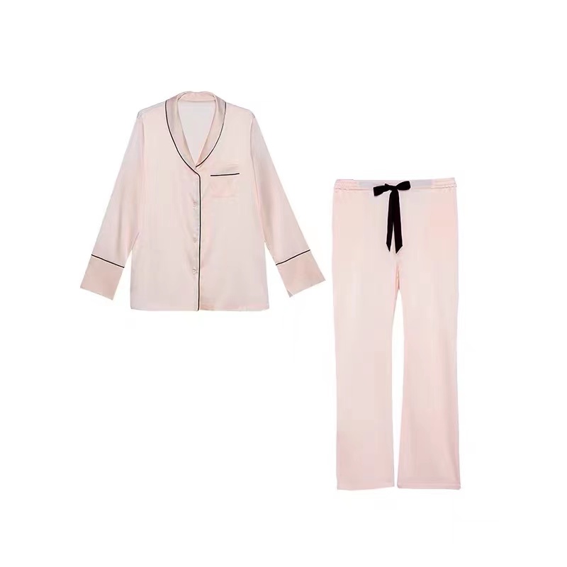 Silk Pajamas Pajamas Size Loose Long  Sleeve long pant Silk Nightwear Pajamas Sets Pink color