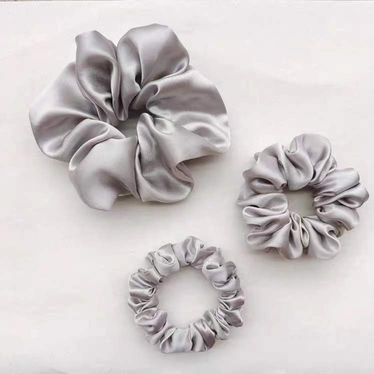 Silk Scrunchies Designer Popular Color  Pure Silk For Hair Care silver