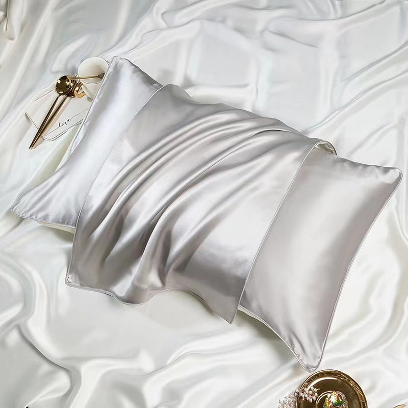 Silver color luxury top quality silk pillowcase bulk