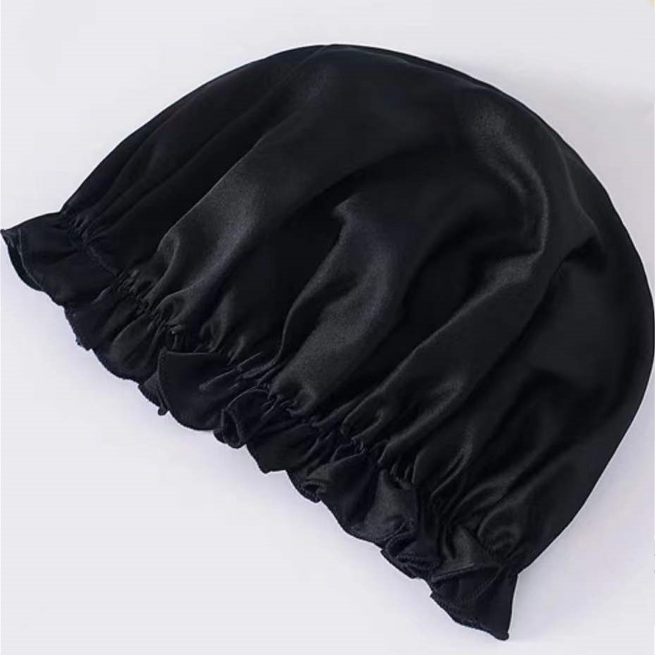 factory wholesale double layer silk hair bonnet custom sleep hair bonnets black