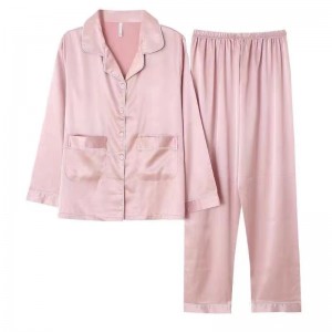 wholesale small MOQ Amazon hot selling 2 piece set polyester colored satin  women's pajamas sleepwear pink color